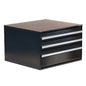 Black steel 15” H Modular drawer cabinet. Drawers extend fully and have a storage capacity of 100 pounds. Each drawer includes a 3” high polystyrene insert with 12 adjustable dividers allowing user to customize each drawer or simply remove insert for storage of tools or larger items.
