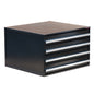 Black steel 15” H Modular drawer cabinet. Drawers extend fully and have a storage capacity of 100 pounds. Each drawer includes a 3” high polystyrene insert with 12 adjustable dividers allowing user to customize each drawer or simply remove insert for storage of tools or larger items.