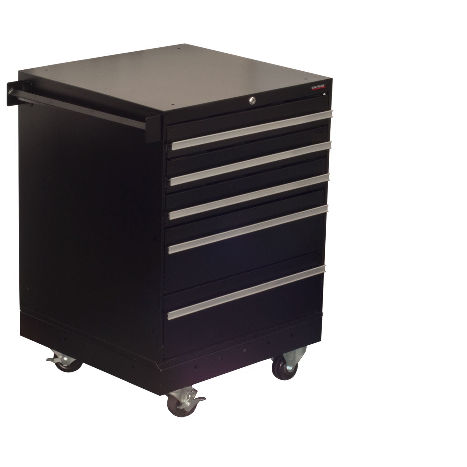Back cabinet with mobile caster base and handle