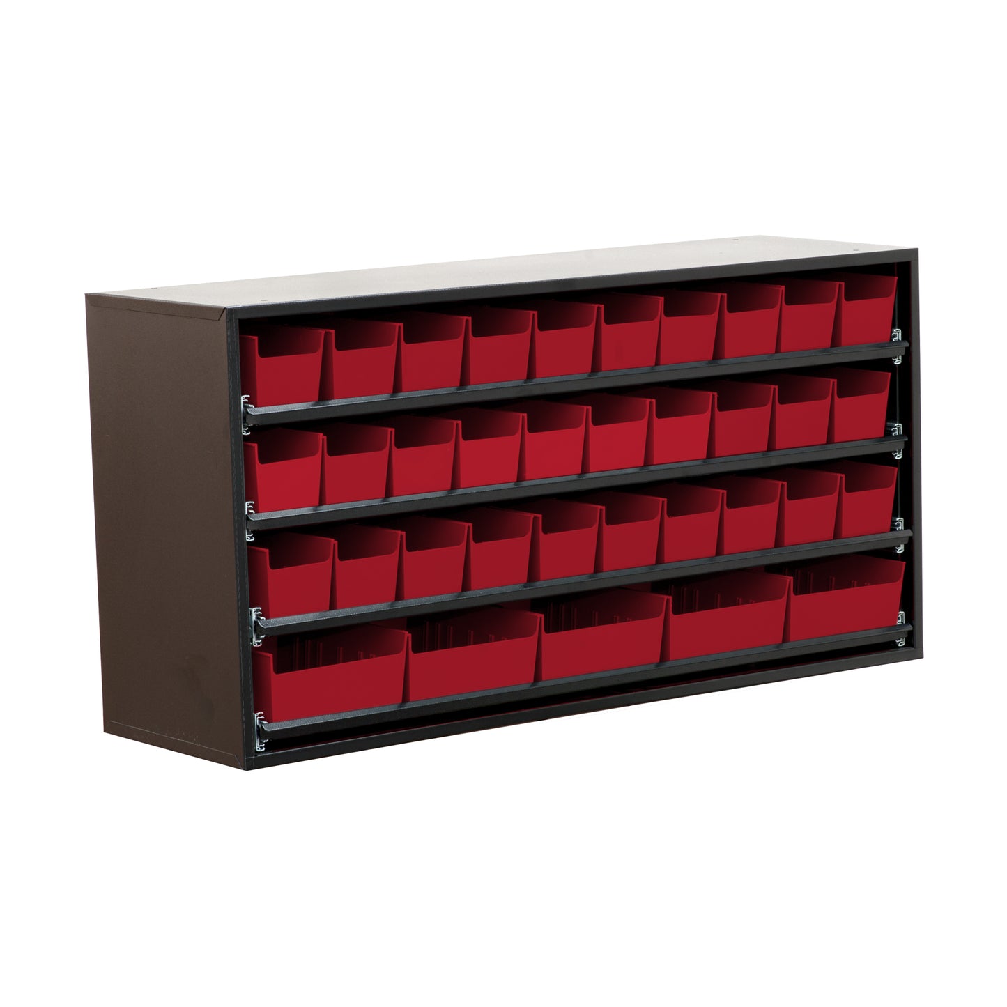 Bin Cabinet with Bins 4 Shelves Red Bins