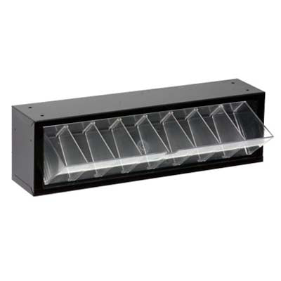 Black tip out storage bin clear plastic trays with seven adjustable dividers to make 8 total compartments per tray