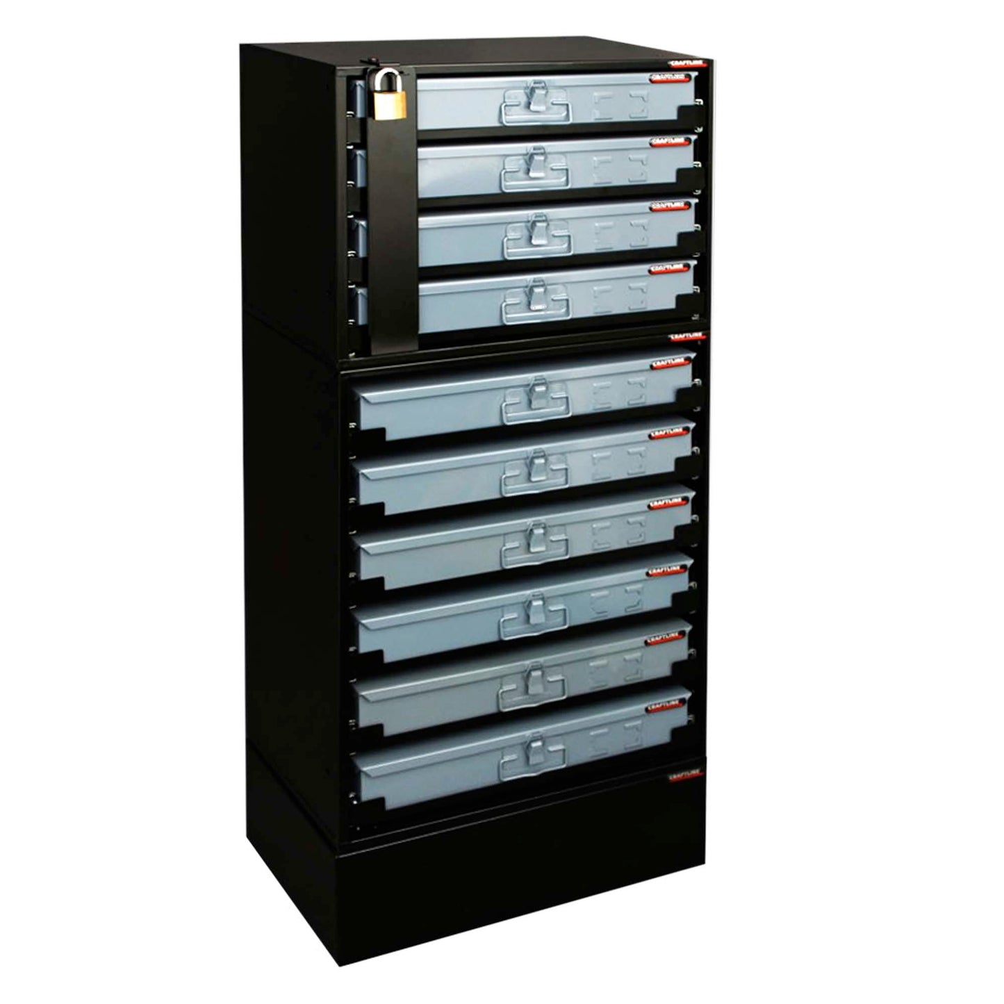 Black steel lock bar shown with slide rack cabinets and base sold separately